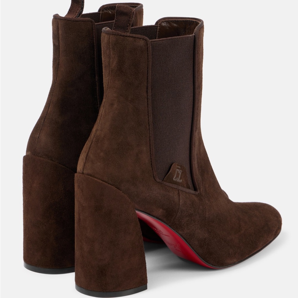 Christian Louboutin Turelastic 85MM Chocolate Suede Heeled Boots